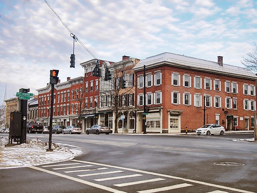 View of downtown Cazenovia , New York , early morning, in wintertime