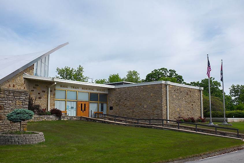 The Mark Twain Memorial Shrine located within Mark Twain State Park houses the preserved historic two-room cabin where the famous writer and humorist was born.