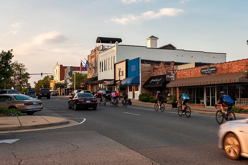 Cyclists in downtown Ruston, Louisiana. 