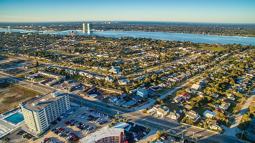  Panoramic aerial view of the beautiful Daytona Beach, Florida.