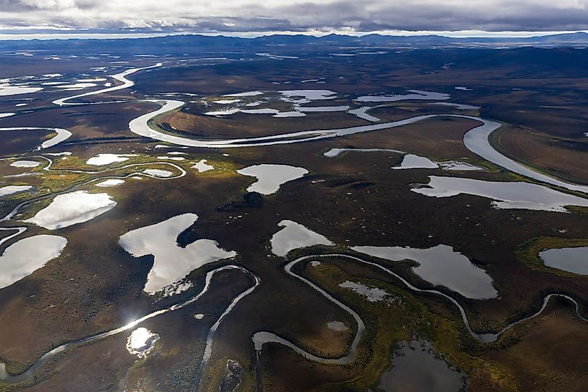 Aerial view of the Kobuk Valley National Park in Alaska.