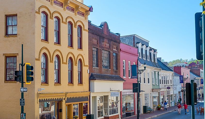 Buildings along Beverley St in Downtown Historic Staunton, Virginia