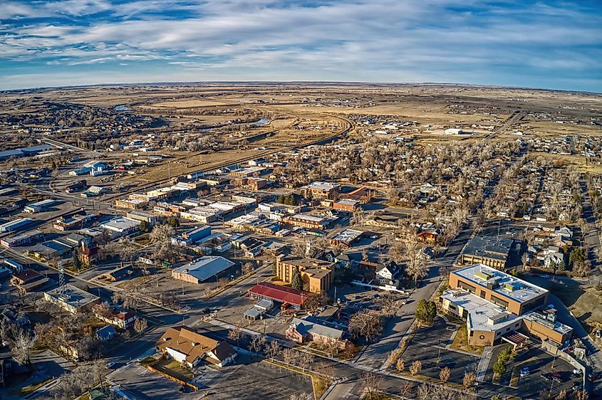 Aerial View of Douglas, Wyoming in Winter.