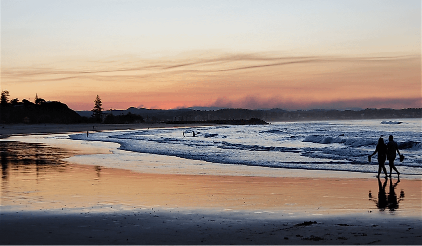 Beach walk at sunset, Coolangatta, Queensland.