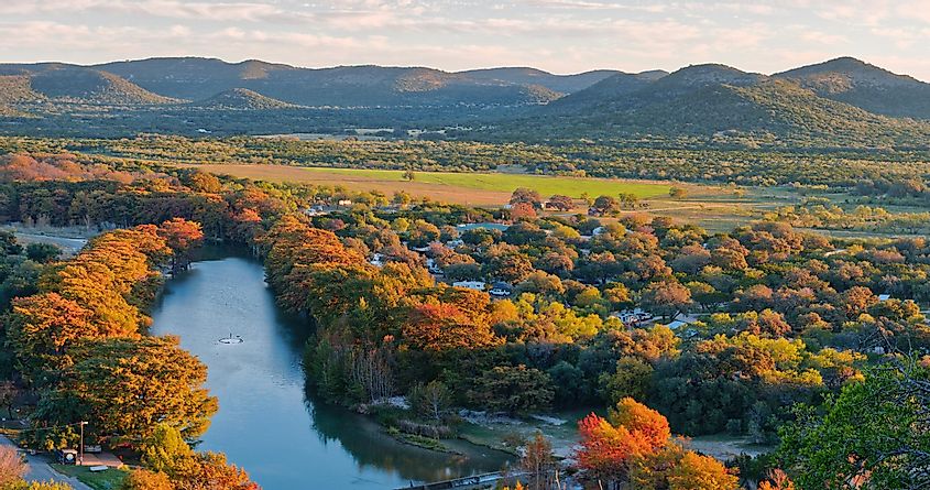 Sunrise Fall Panorama of Frio River from Old Baldy Garner State Park Concan Texas Hill Country