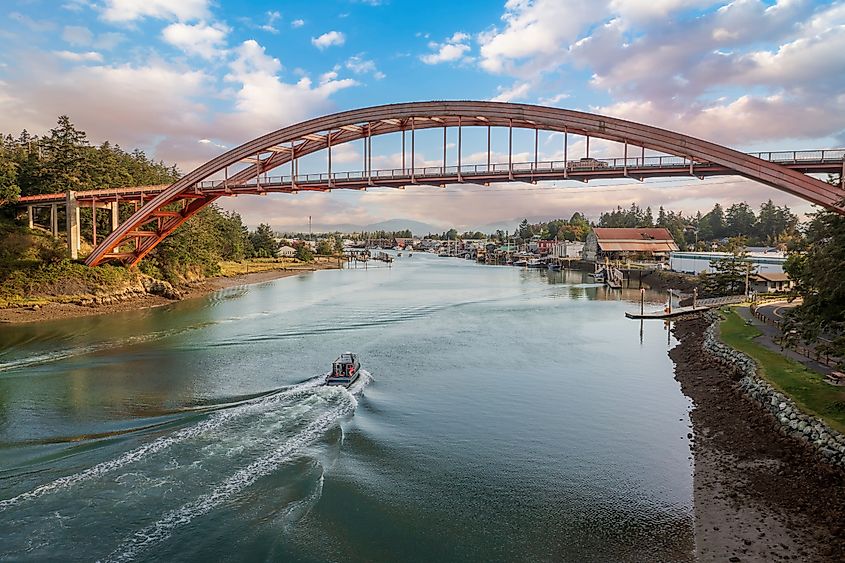 Aerial view of the charming river town of La Conner, Washington.
