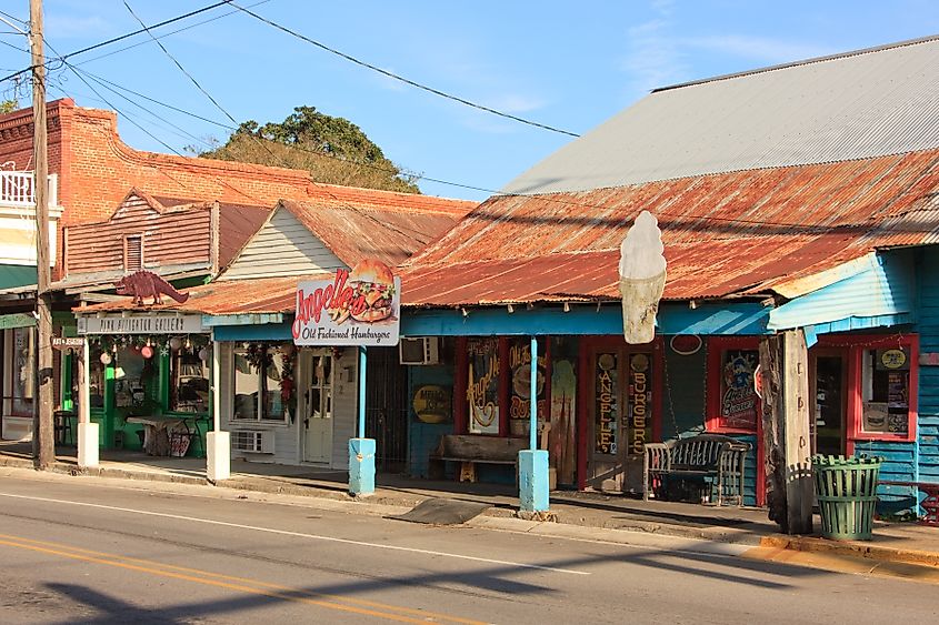 Downtown storefronts in Breaux Bridge, Louisiana.