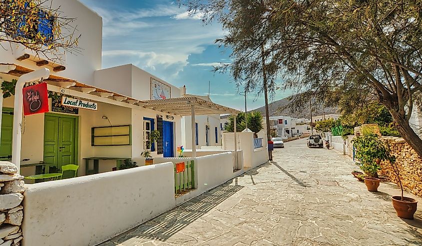 A Beautiful old street with traditional houses village of Chora in Folegandros island, Cyclades, Greece