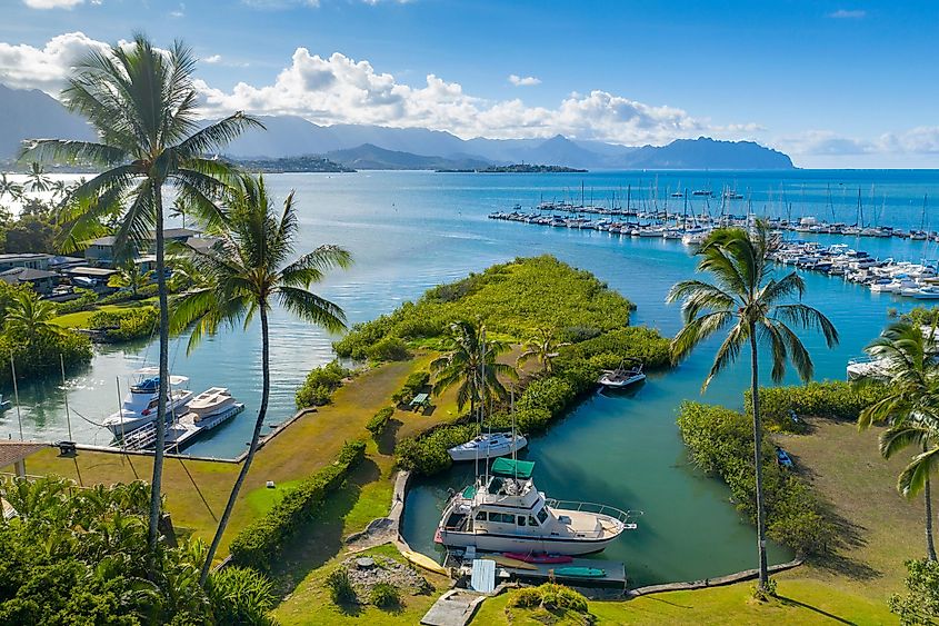 The harbor with boats in Kaneohe.