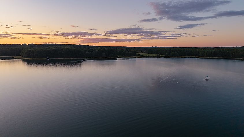 Aeriel View of the Great Bay at the Scammell Bridge in New Hampshire.