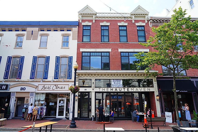 View of downtown buildings on Broad Street in the town of Red Bank, Monmouth County, New Jersey, via EQRoy / Shutterstock.com