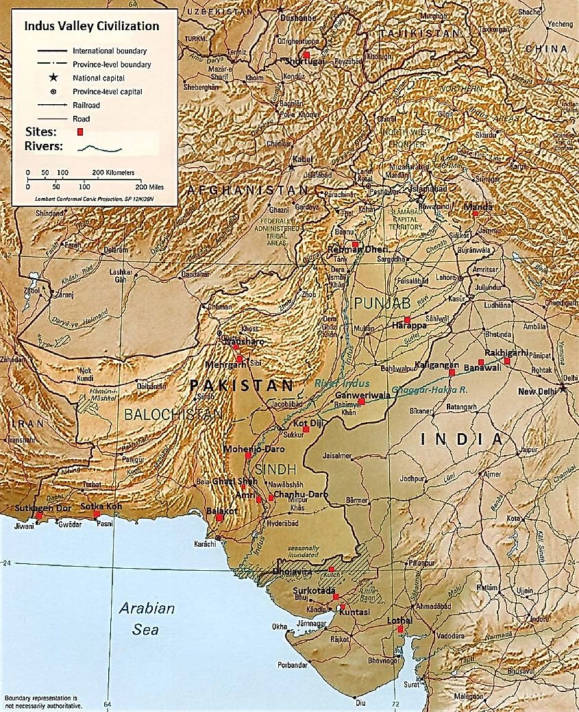 Major sites and extent of the Indus Valley Civilization by the US Federal Central Intelligence Agency (CIA)