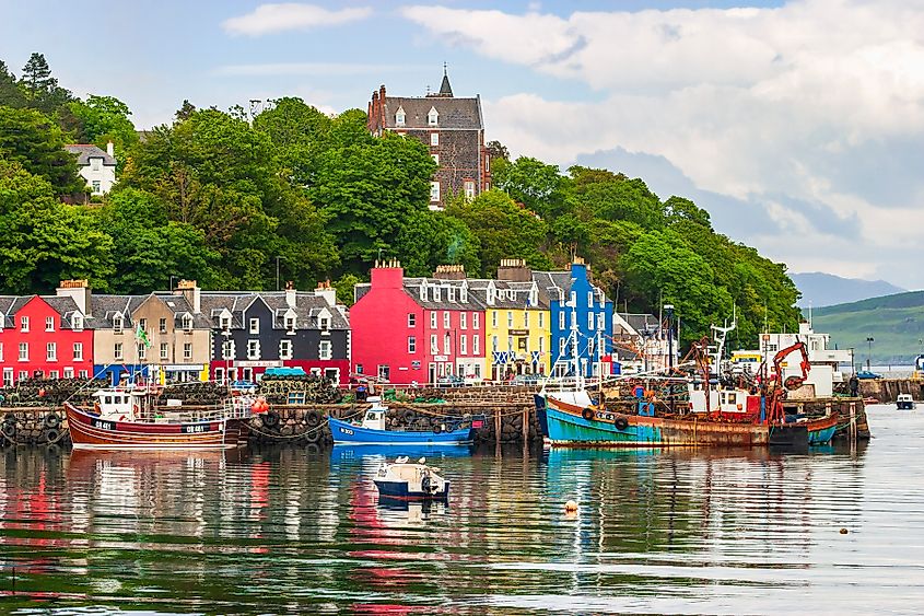 Port with boats in Tobermory, Scotland, the UK
