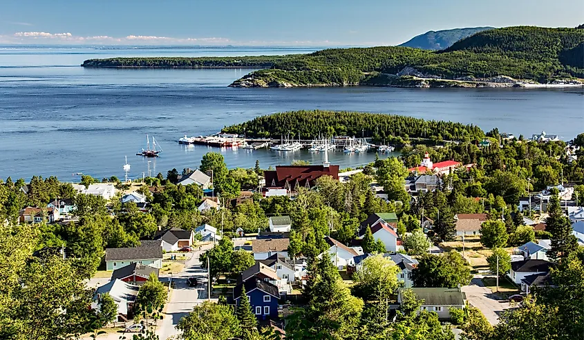 Aerial view of City of Tadoussac, Quebec, Canada.