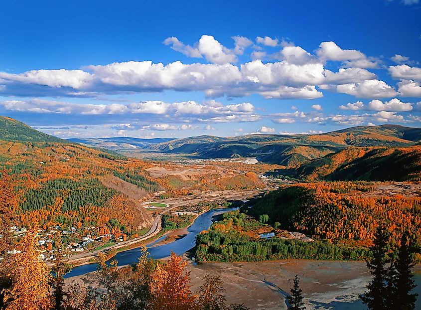 Dawson City, Klondike and Yukon rivers and Bonanza Creek in Tintina Trench