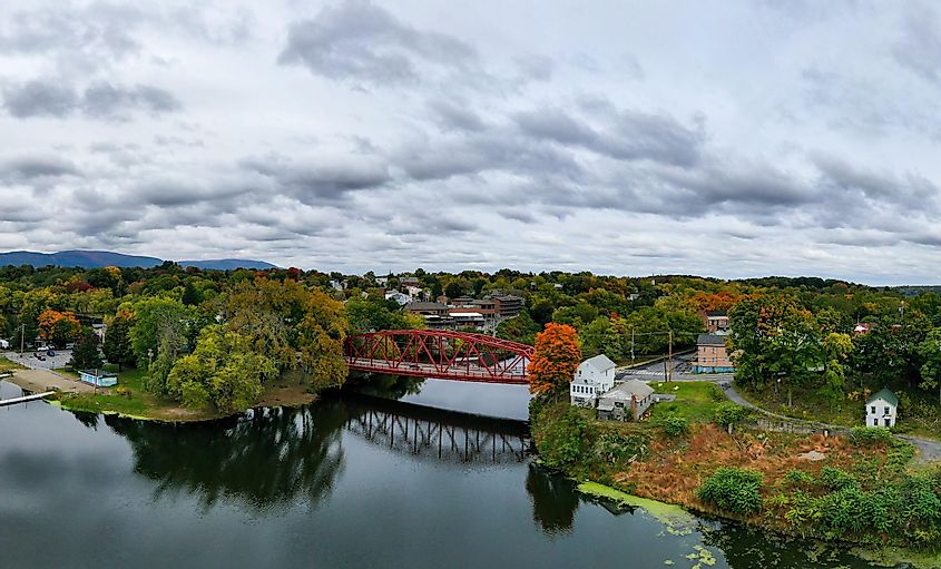 Aerial view of the Esopus Creek Bridge in Saugerties, New York.