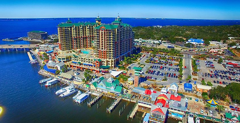 Aerial view of the beautiful city skyline of Destin, Florida.