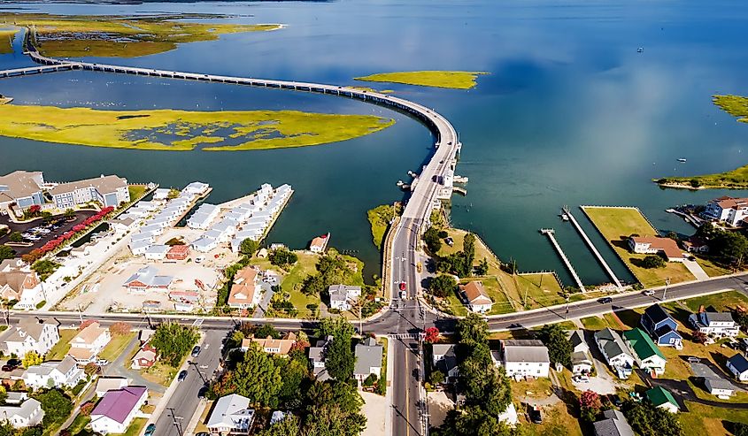 The Chincoteague bridge across Chincoteague Bay in Virginia.