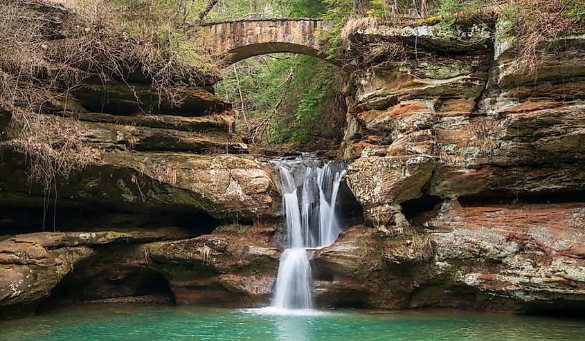 Waterfall at Hocking Hills State Park in the Hocking Hills region of Hocking County, Ohio.