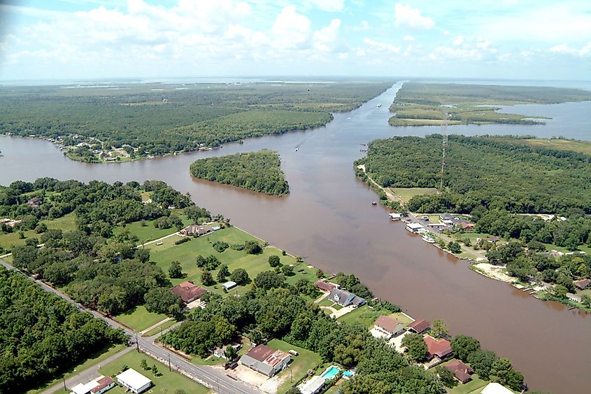 Aerial view of the northern part of Jean Lafitte, Louisiana, along the Gulf Intracoastal Waterway