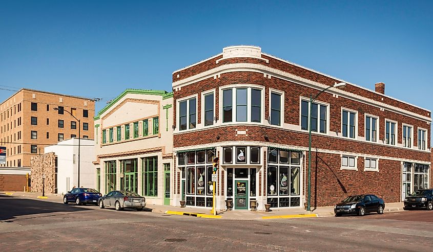 Downtown intersection on Main Street in Hays, Kansas