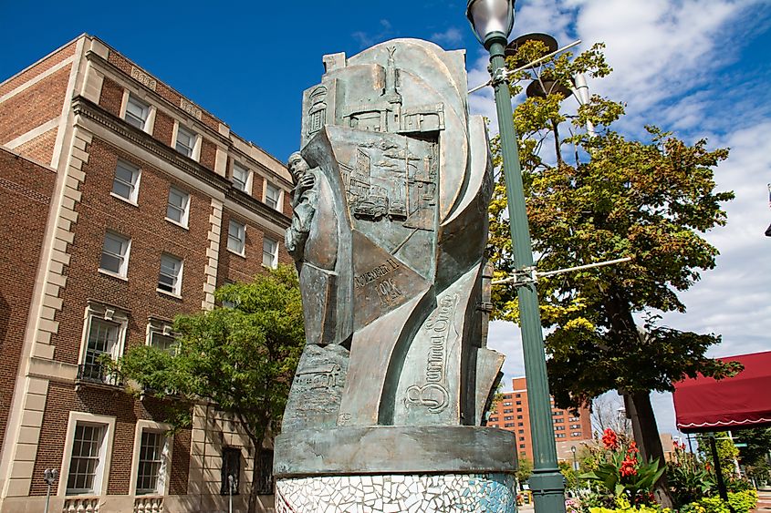 Statue at the Joliet Area Historical Museum and Route 66 Welcome Center in downtown Joliet, Illinois