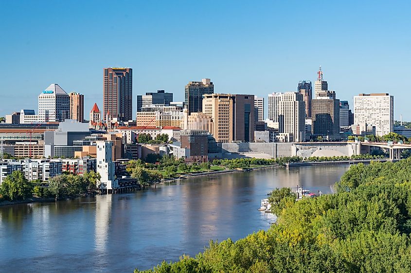 St. Paul, Minnesota, skyline along the Mississippi River