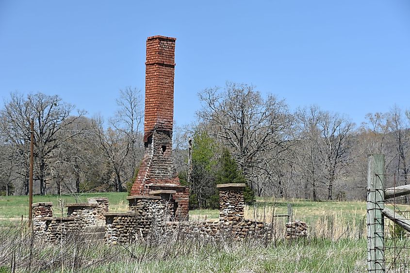 Old Chimney of Old Farmhouse in the Ozark Mountains of Arkansas