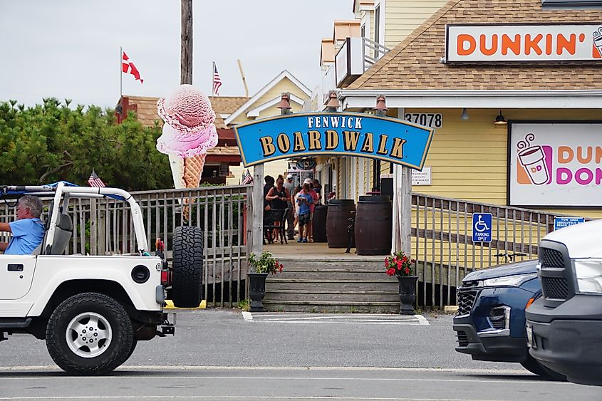 Fenwick Island, Delaware, U.S.A - July 8, 2023 - The main entrance of the Fenwick Boardwalk
