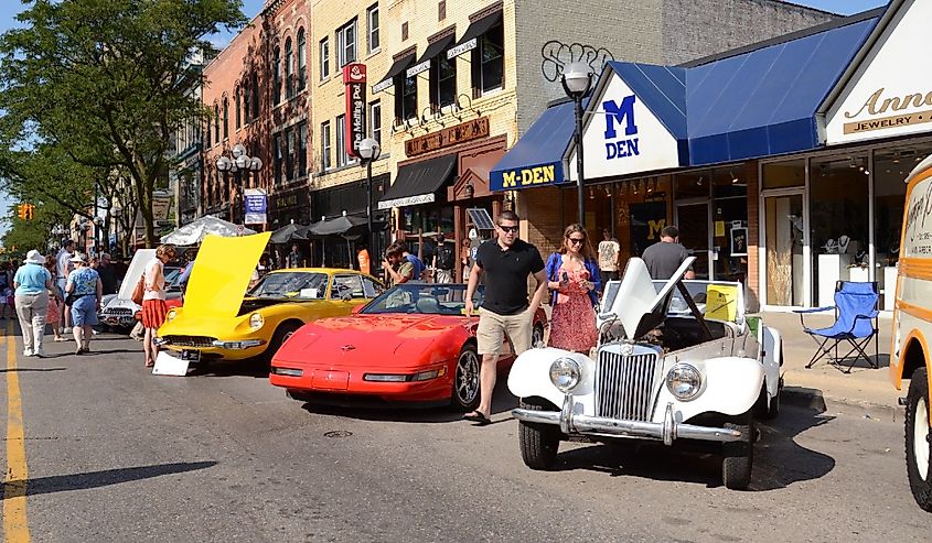  1955 MG, 1994 Corvette, and 1970 Ferrari at the Rolling Sculpture car show July 13, 2012 in Ann Arbor, MI.