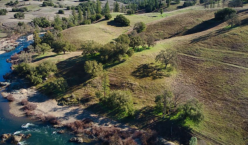 Aerial view of American river near Coloma, California