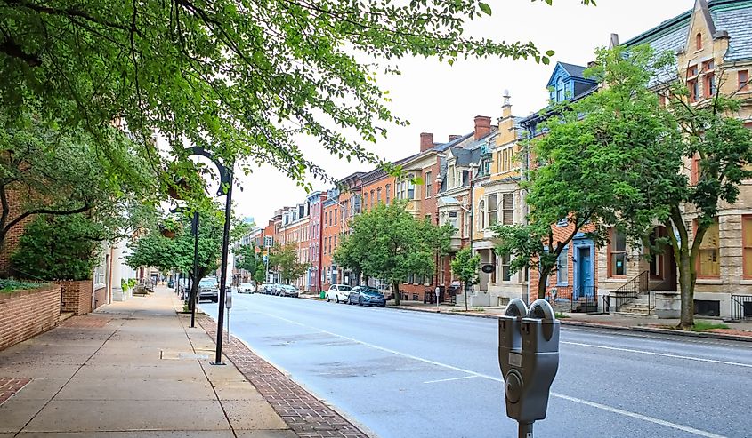 Historic brick buildings in York, Pennsylvania.