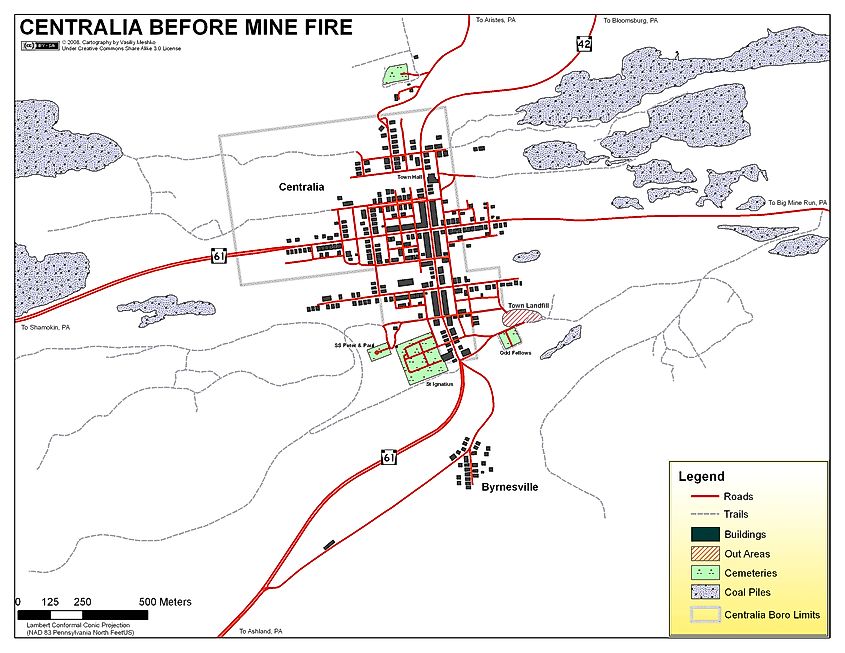 Map of Centralia, Pennsylvania before the fire