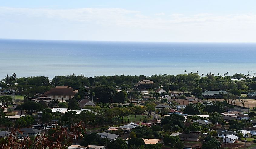 View of the coast from Waimea Canyon Drive on Kauai Island in Hawaii