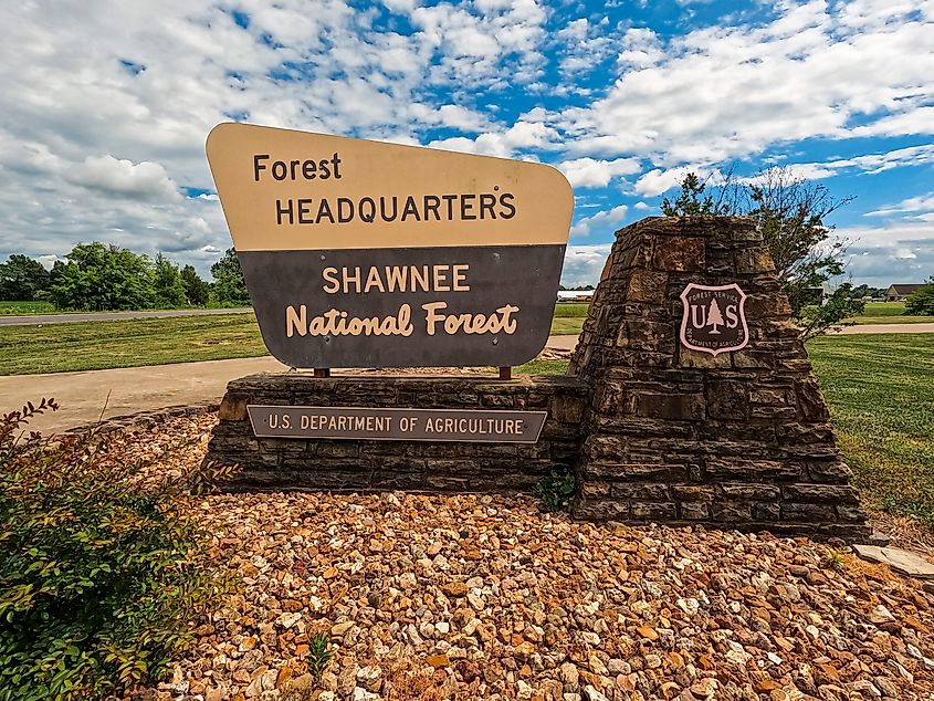 Sign for the Shawnee National Forest headquarters in Illinois