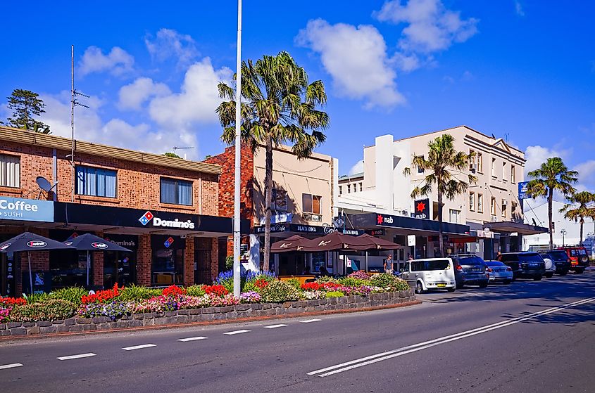 City centre street buildings and architecture in the coastal town of Kiama in New South Wales.