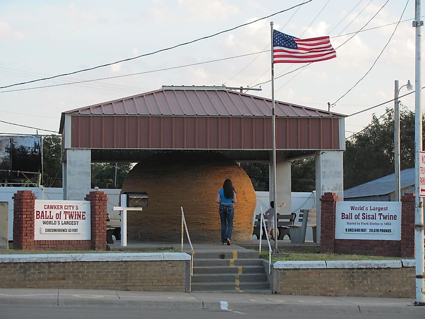 The world's largest ball of sisal twine sits proudly under a protective canopy in Cawker City, KS, via Larry Porges / Shutterstock.com