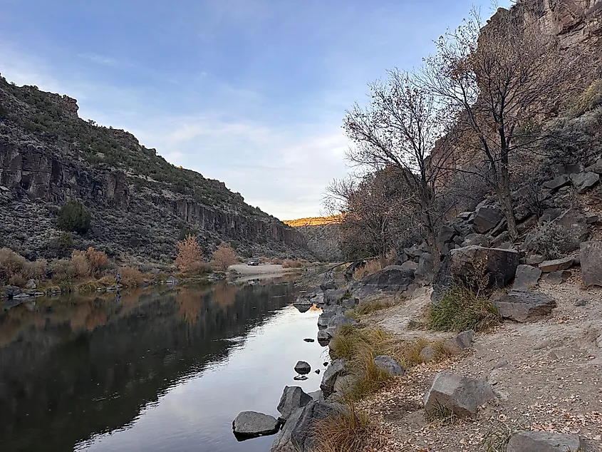 A view of the Rio Grande river near Arroyo Hondo, New Mexico.