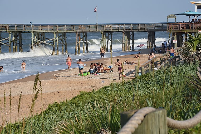Visitors enjoy a sunny afternoon in Flagler Beach, Florida