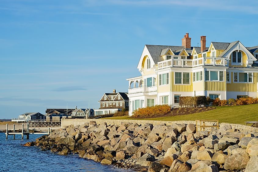 Luxury waterfront houses in Watch Hill, Westerly, Rhode Island, USA.