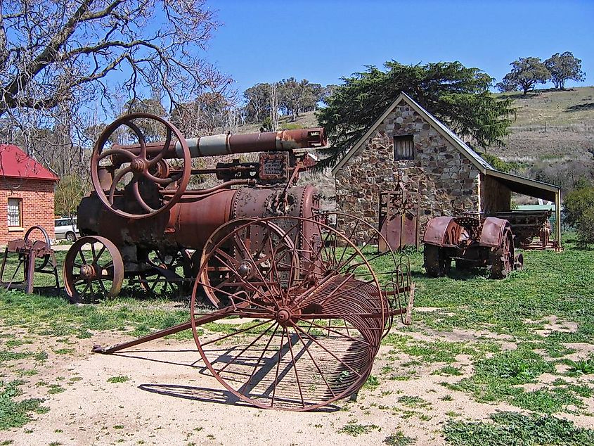 Historic machinery outside the Stoke Stable Museum.