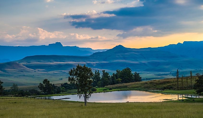 View of the mountains and a small lake, Drakensberg, South Africa