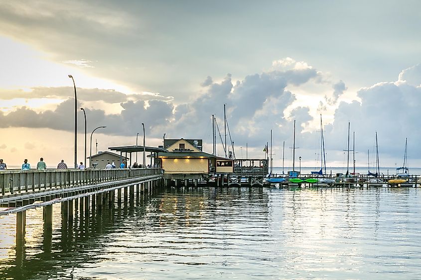Building on Pier at Sunset in Fairhope, Alabama