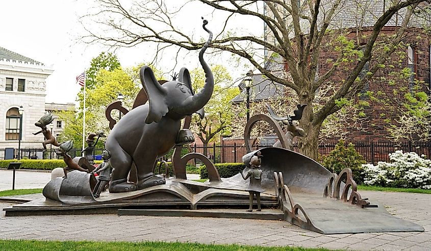 A group shot of The Horton Court sculpture at the Dr. Seuss National Memorial Sculpture Garden