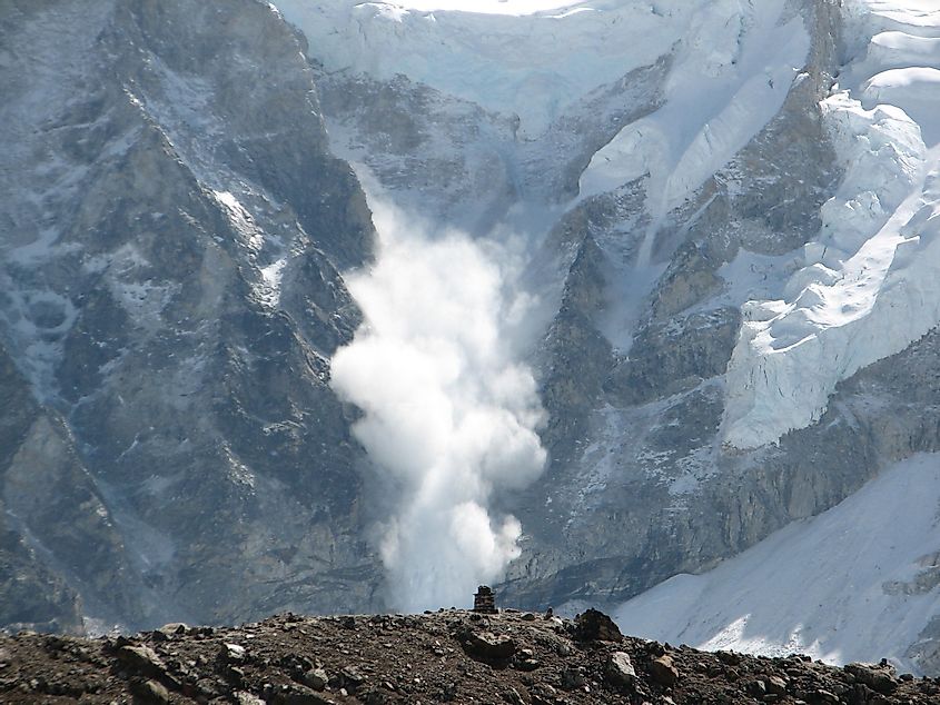 A powder snow avalanche in the Himalayas.