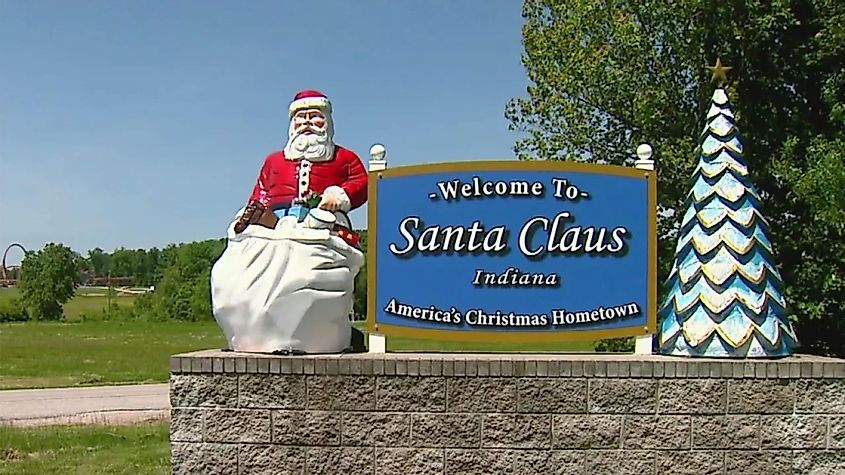 A sign in Santa Claus, Indiana