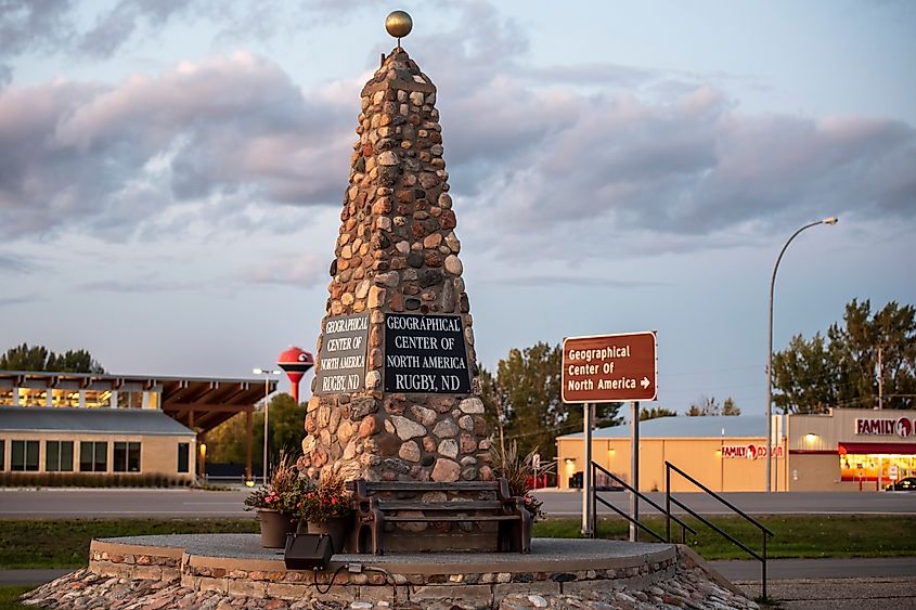 Geological center of the United States obelisk in Rugby, North Dakota.