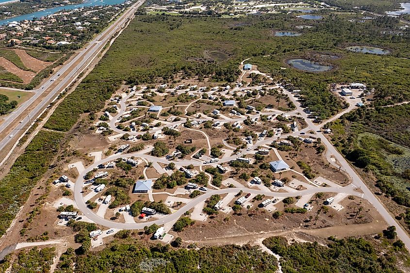 Aerial photo Johnathan Dickinson State Park campground.