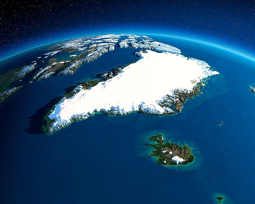 Illustration showing Greenland covered in ice sheet.
