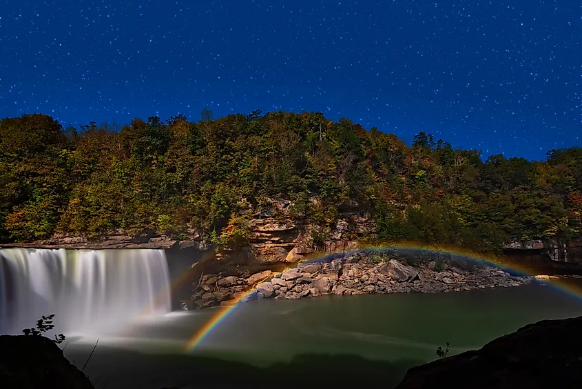 View of the moonbow at Cumberland Falls near Corbin in Kentucky.